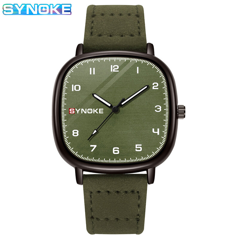 SYNOKE-Montre Militaire de Luxe pour Homme, Mouvement à Quartz, Bracelet en Cuir, Horloge Business, 40mm