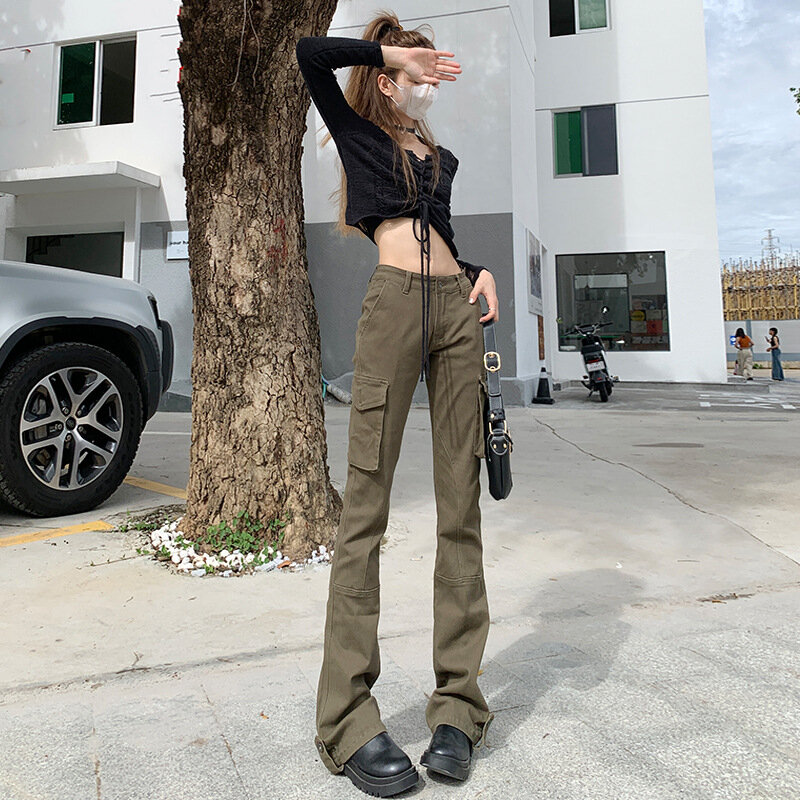 Denim Planet würzige Mädchen Street Work Jeans für Frauen 2024 neue High Taille Slim Fit und abnehmende vielseitige Flare Hosen