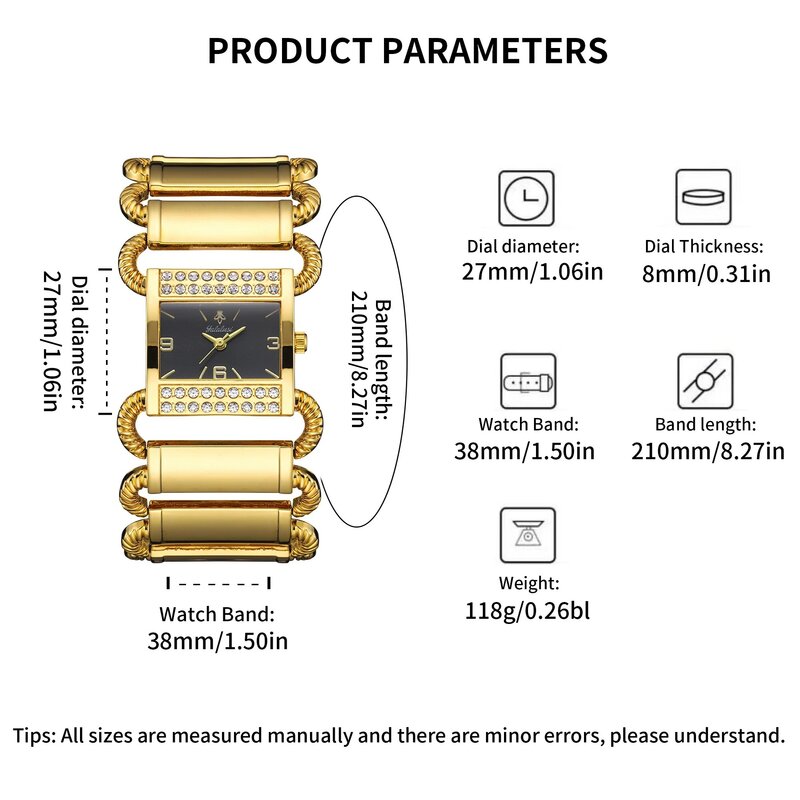 YaLaLuSi Brand 2024 New Women's Watch Gold Luxury Crystal Diamonds Style Box Watch Remover Ion Plating