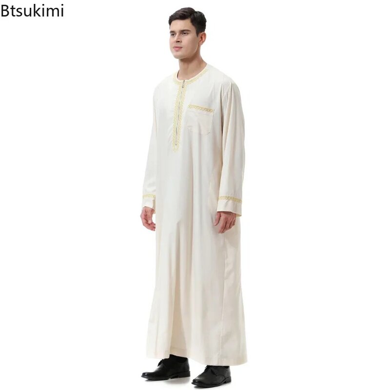 Muzułmański islamski odzież mężczyźni Jubba Thobe druku zamek Kimono długa suknia arabia Musulman nosić abaya kaftan Islam dubaj arabski opatrunek