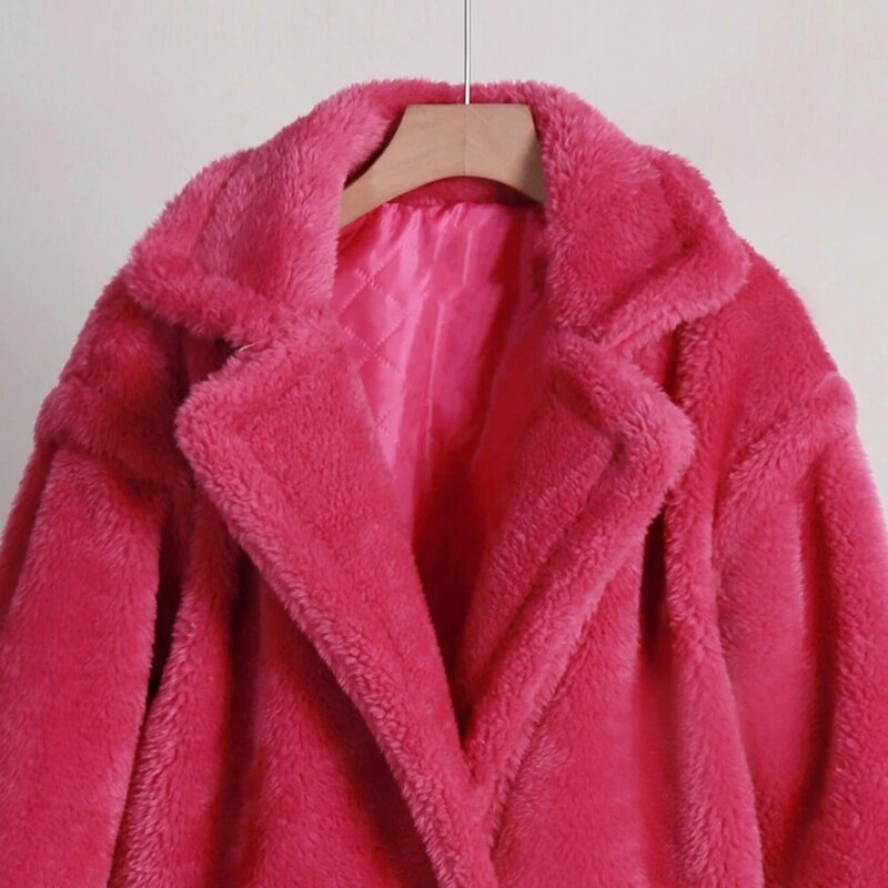 Women Winter Thick Faux Fur Coat Jacket Long Sleeve Turn Collar Fox Fur Coat Outwear Ladies Lamb Wools Coat Overcoat