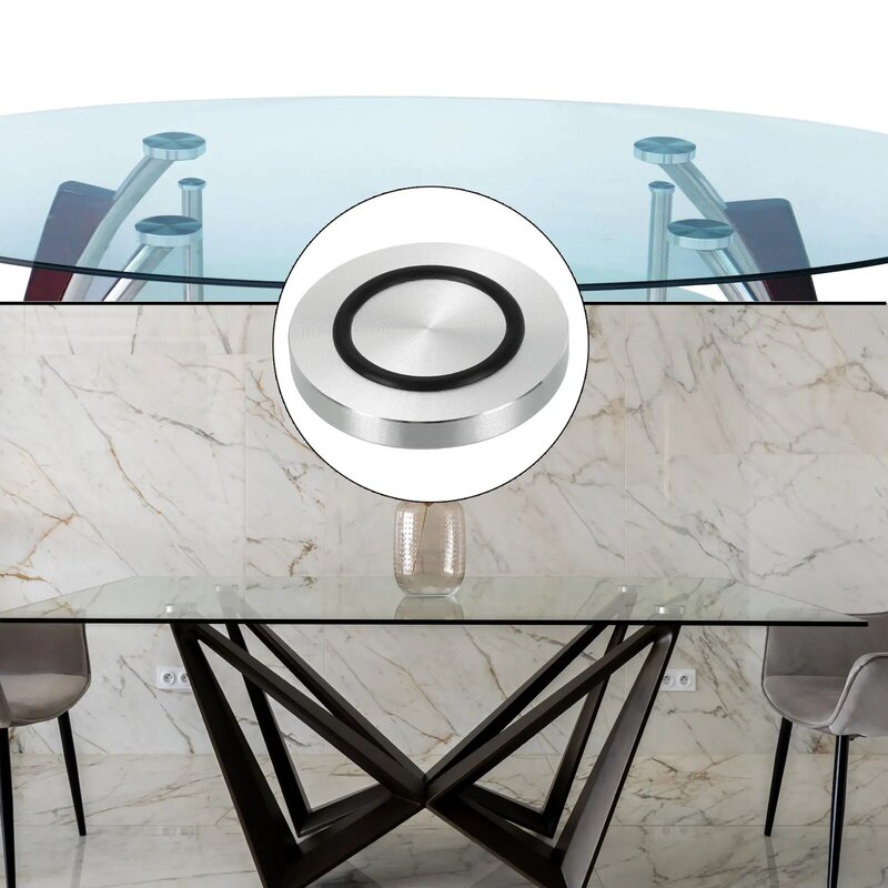 Adaptador superior de vidro do disco do círculo de alumínio, M8 Round Table Feet Pad, Hardware da placa com anel de borracha antiderrapante, 40mm, 50mm, 60mm Dia, 4Pcs