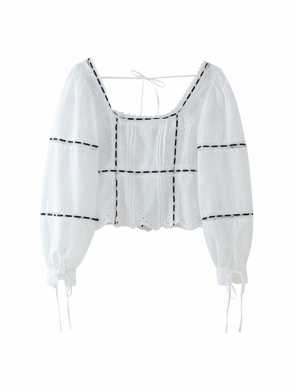 Women 2024 New Fashion Vintage Bow lace embroidery Female  Chic Tops