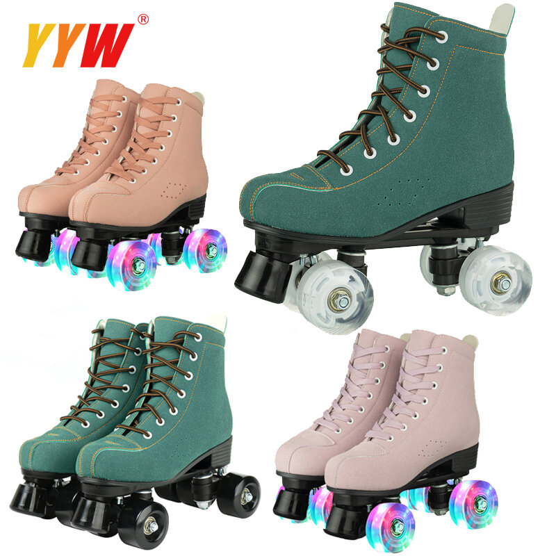 Zapatos de cuero Artificial para hombre y mujer, zapatillas deportivas con 4 ruedas, color rosa, naranja y verde, talla 35-45