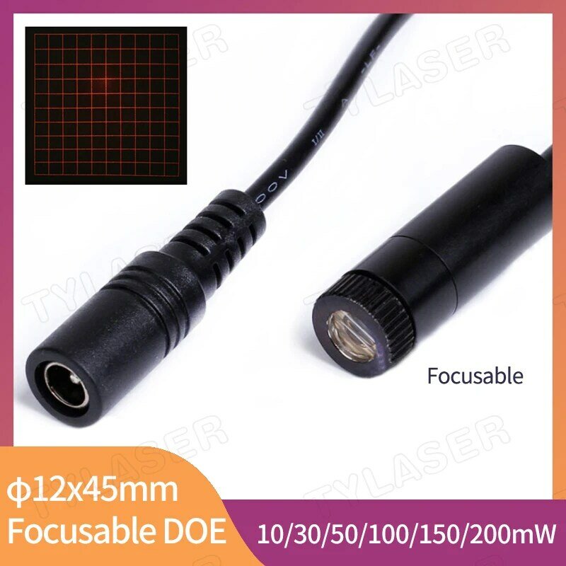 Square 10x10 Grid Focusable DOE D12x45mm 650nm Red 10mw 30mw 50mw 100mw 150mw Laser Module for Wood Stone Positioning