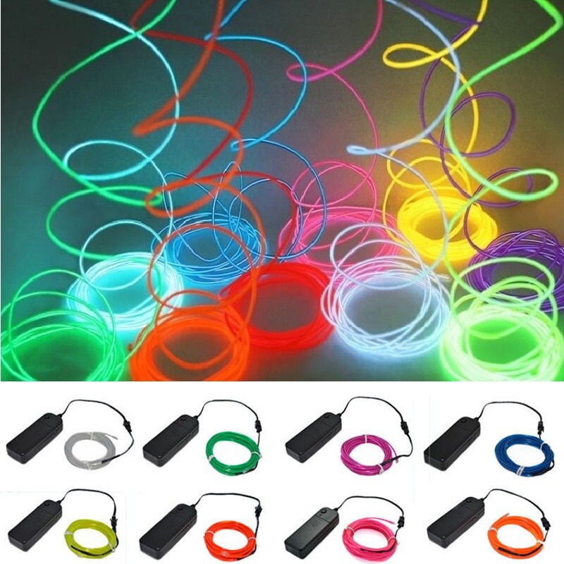 Multicolor Iluminado LED Light Strip, EL Wire, cabo de néon para o Natal, Dance Party, trajes DIY, bateria AA Lamp, 1m, 3m, 5m