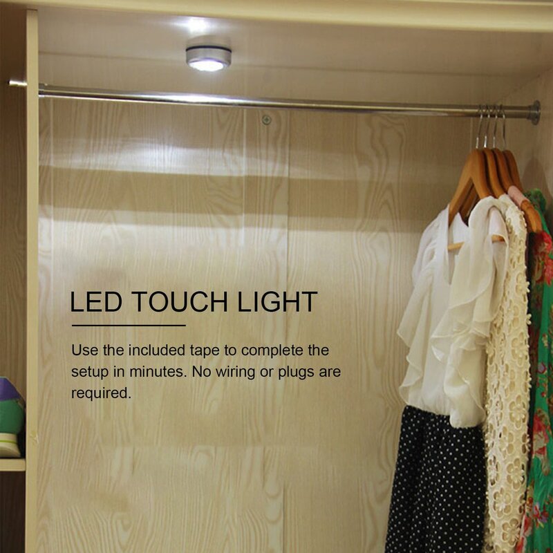Lampu malam kontrol sentuh Mini LED, untuk lemari pakaian kamar tidur tangga dapur di bawah kabinet lampu lemari lampu malam