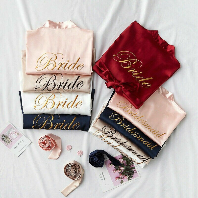 New Wedding Party Team Bridal Dress Bridesmaid Rose Gold Pink Bathrobe Satin Robe  Sleepwear Women