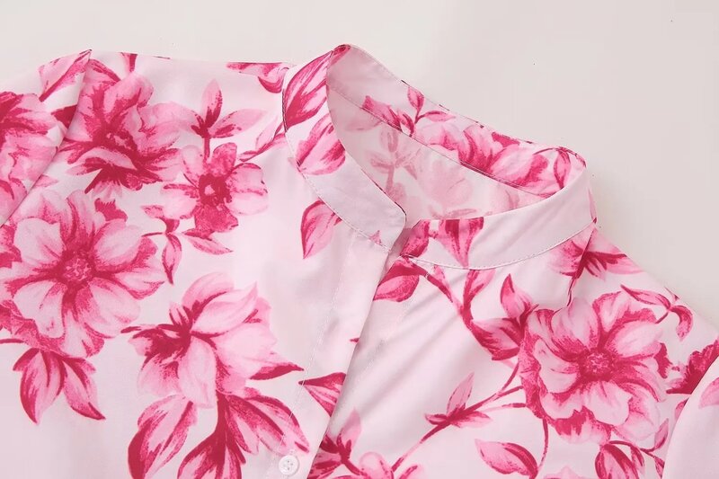 Loungewear-Conjunto de 2 piezas con estampado Floral para mujer, camisas de manga larga con botonadura única, Tops informales + Falda larga de línea a de cintura alta a la moda