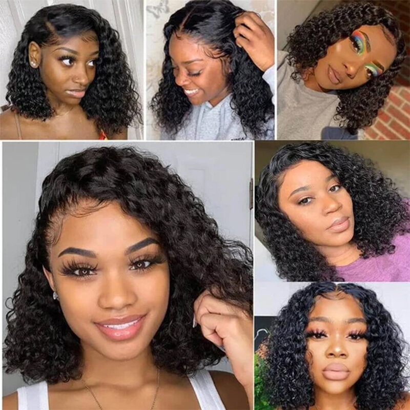 13x4 Short Kinky Curly Bob Wig Transparent Lace Front Human Hair Wigs Glueless Wear And Go Deep Wave Lace Closure Wigs for Women