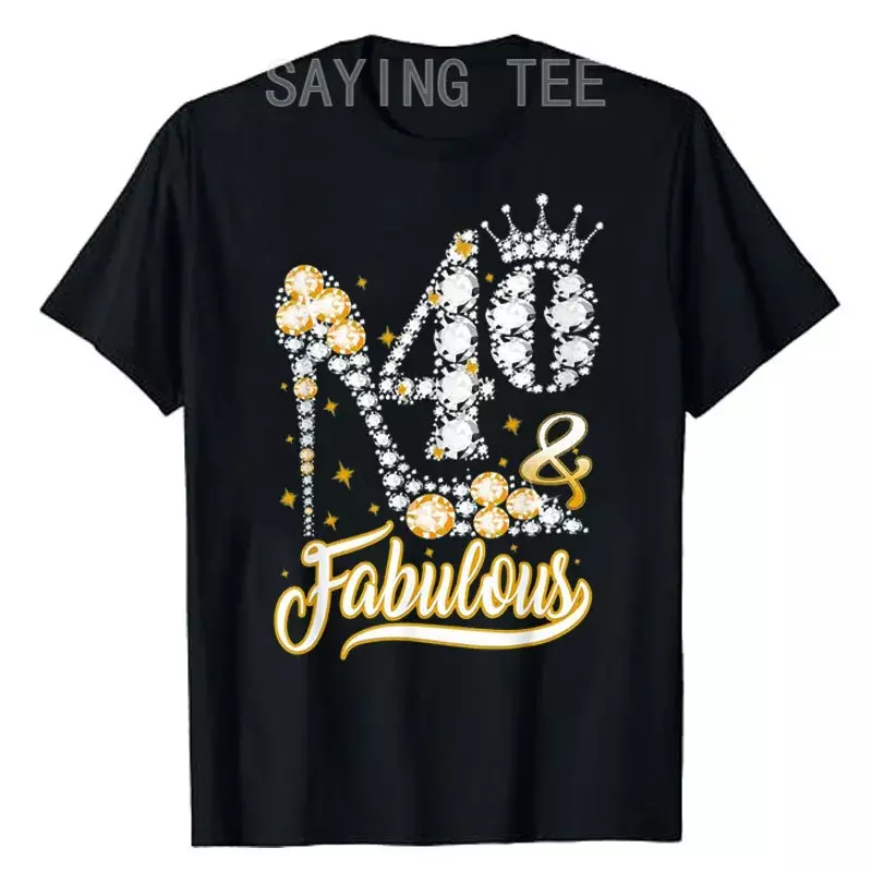 40th Birthday Shirts Women Vintage Birthday T-Shirt Fashion 40 & Fabulous Graphic Tee Casual 40th B-day Present Top Wife Gift