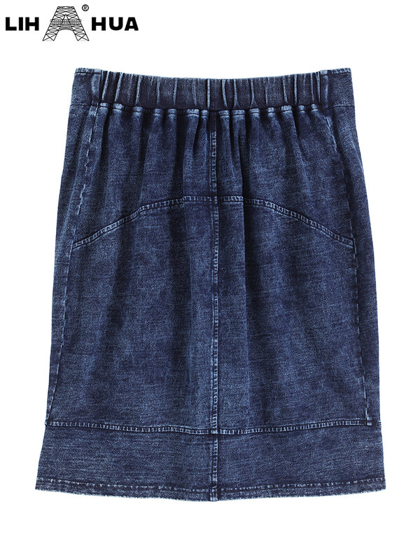 LIH HUA женский плюс-размер джинсовой юбки осенняя мода элегантная юбка подходит для хлопчатобумажной трикотажной юбки