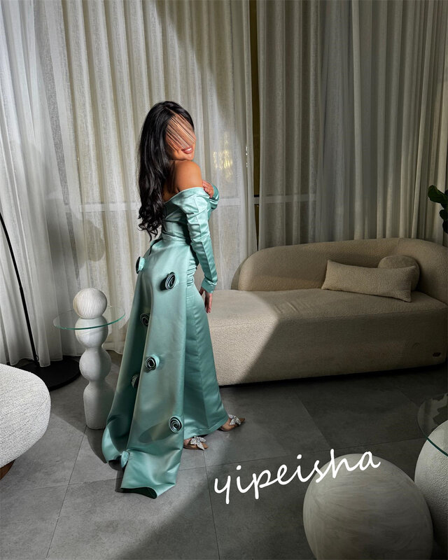 Ballkleid Saudi-Arabien Abschluss ball Satin Blume Abschluss A-Linie schulter frei maßge schneiderte Anlass Kleid lange Kleider