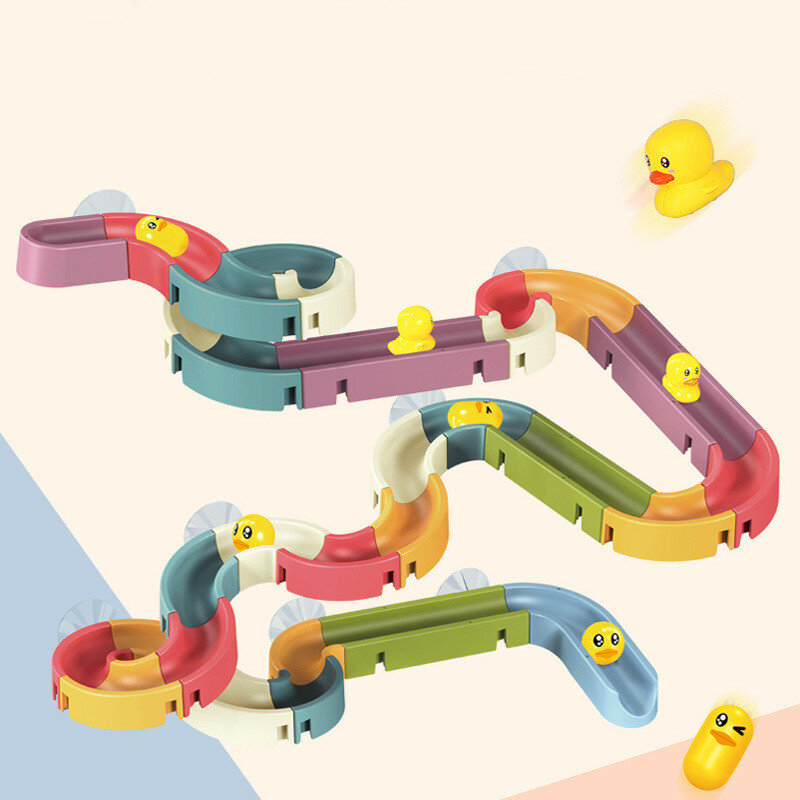 새로운 아기 목욕 아이 장난감 무지개 샤워 파이프 라인 노란색 오리 슬라이드 트랙 욕실 교육 물 게임 장난감 어린이 선물