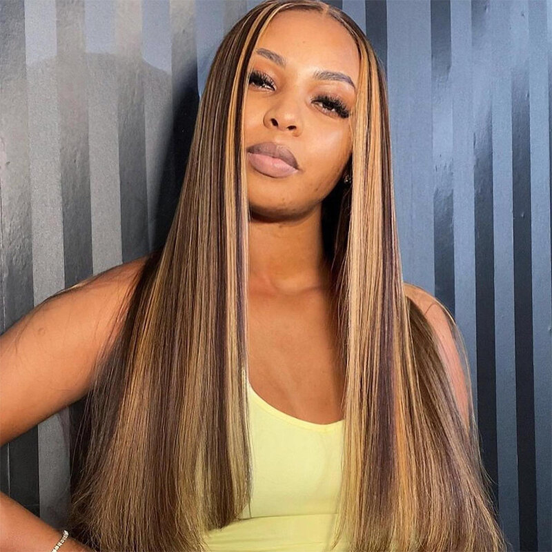 Straight Hightlight Lace Frontal Wigs Human Hair