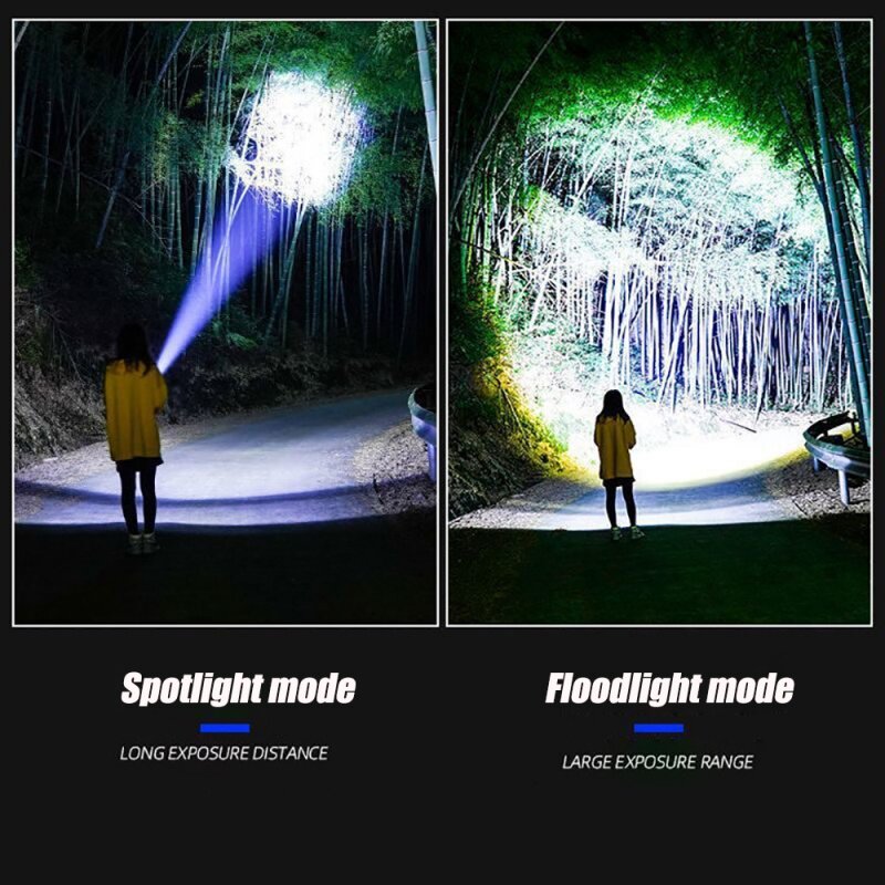 Lanternas LED com bateria embutida, luz de flash de emergência, holofotes táticos mais poderosos, 4km, 10000LM, 800W, 15000mAh