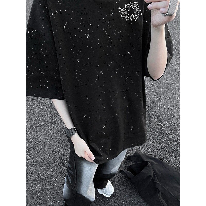 Hot Selling High-quality Men's Fashion Trend, Handsome American Style, Starry Sequins, Short Sleeved T-shirt, Short Sleeved