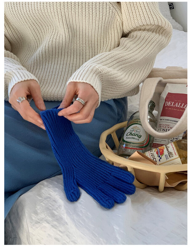 Jednokolorowa miękka dzianina rękawiczki dla kobiet ciepłe rękawiczki mieszane dla dorosłych na zimę