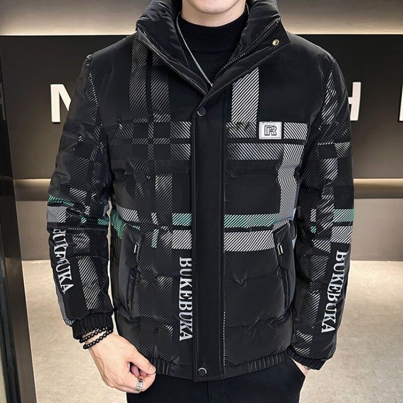 Winter High-End Men Down Jacket Male Short Stand Neck Jacket Thick Warm Outwear Casual Large Size Fashion Color Contrast Outcoat