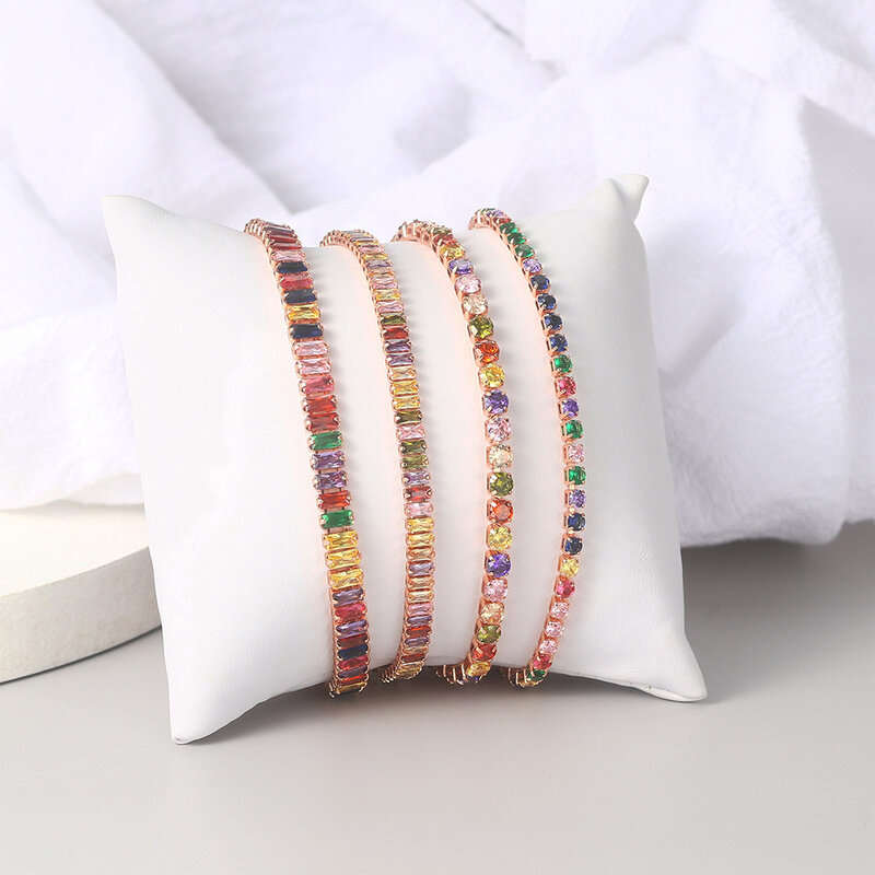 Pulseras de tenis Multicolor ajustables para mujer, brazalete de circonita colorida con arcoíris para boda, cadena de mano, joyería
