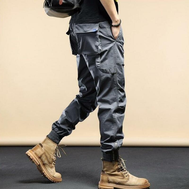 Men Drawstring Cargo Pants Men's Cargo Pants with Drawstring Elastic Waist Multiple Pockets Zipper Ankle-bands for Daily Sports