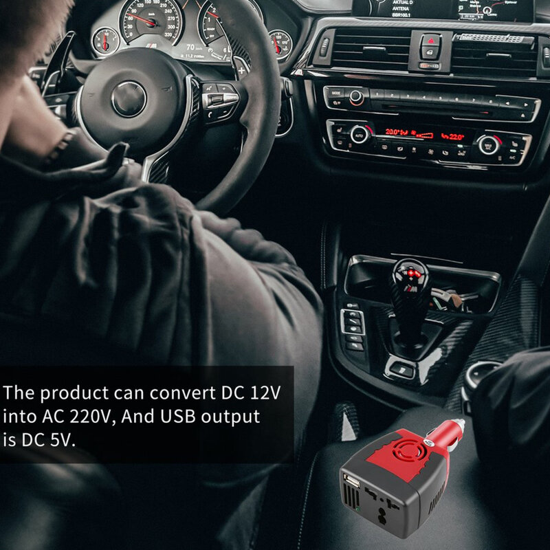 Onduleur de voiture avec port de chargeur USB, adaptateur d'alimentation, allume-cigare Laguna, 150W, 12V DC à 220V, 110V AC, 0.5 A