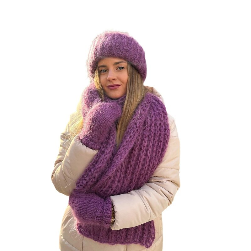 3pcs/Set Warmer Winter Knitted Beanie Men Women Fashion Hat With Scarves Touch Screen Gloves Thick Warm Windbreaker Cap Перчатки