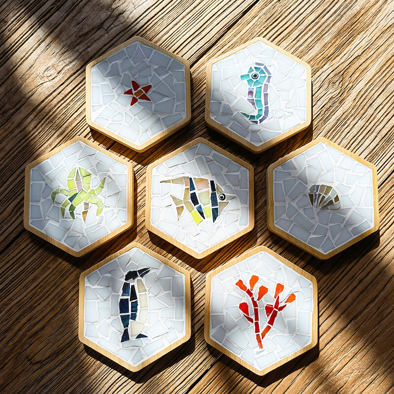 DIY Mosaic Cup Coaster Mat Groove Solid Wood Pallet Kids Children Adult Handicrafts Art Materials Bottom Tray Decoration Crafts