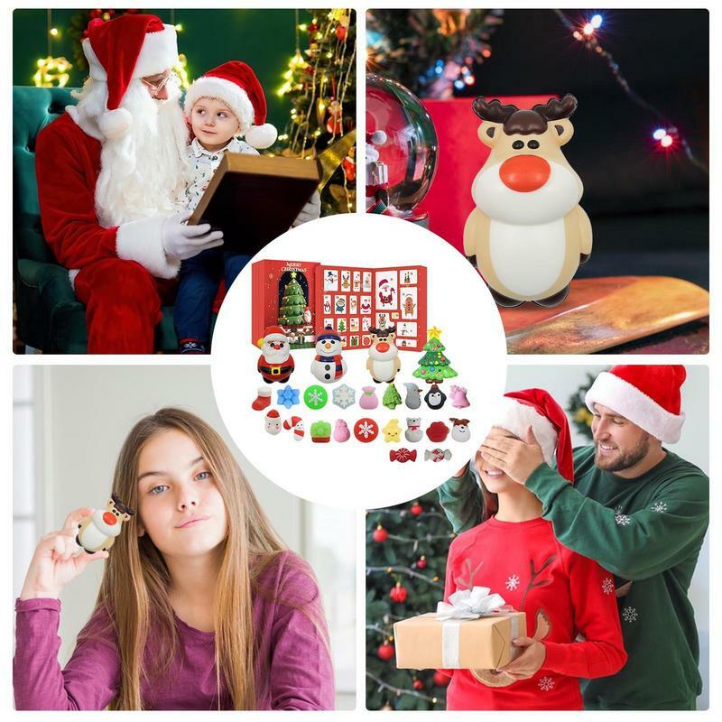 Calendrier de l'Avent de Noël, Mini Jouets Squishy, Bonhomme de Neige, Arbre de Noël, Elk, Père Noël, Bonbons, Compte à Rebours des Vacances