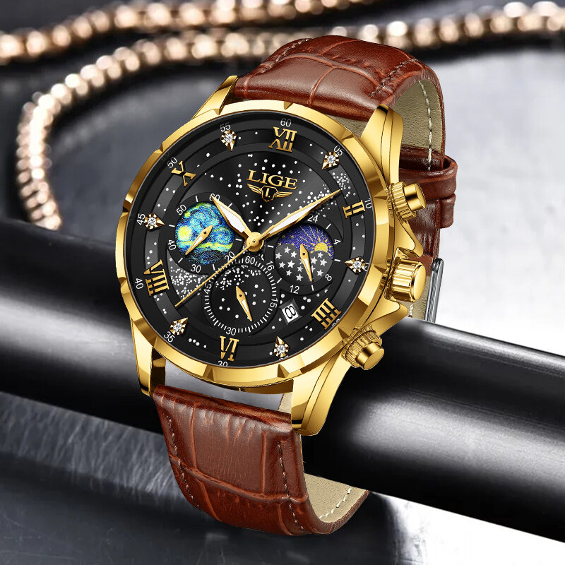 LIGE Men Watch Top Brand Luxury Chronograph Quartz Watches Clock Men Leather Sport Army Military Wrist Watch Relogio Masculino