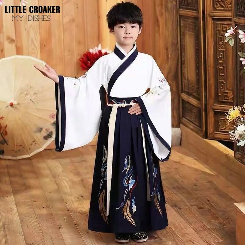 Roupa de palco hanfu para meninos, terno tang para crianças, vestido chinês antigo, traje tradicional para crianças, ano novo