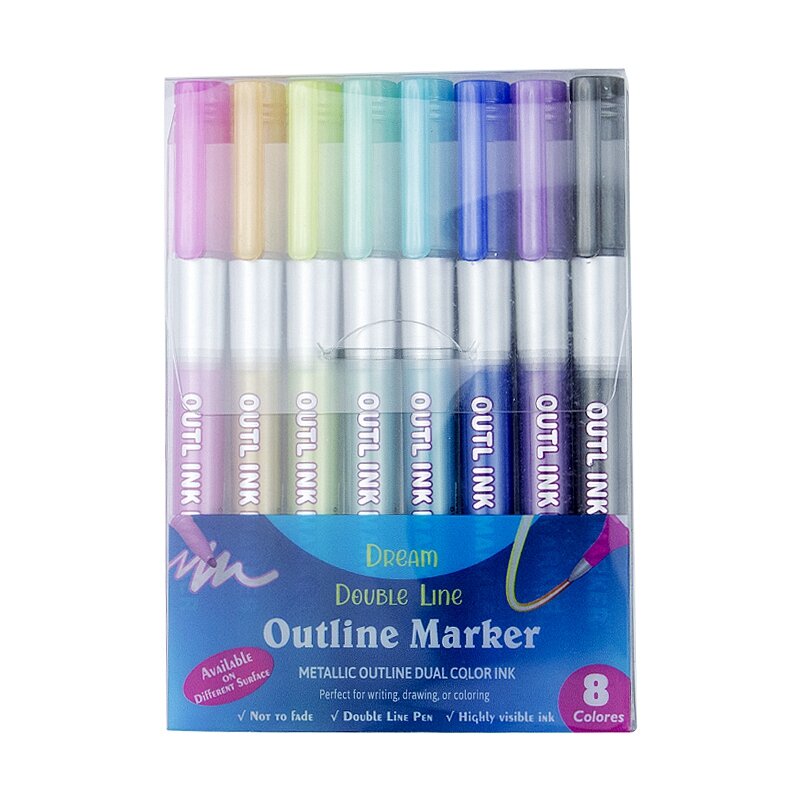 8Colors Double Lines Art Markers Outline Pens Markers Stationery Art Drawing Pens for Calligraphy Lettering Scrapbooking