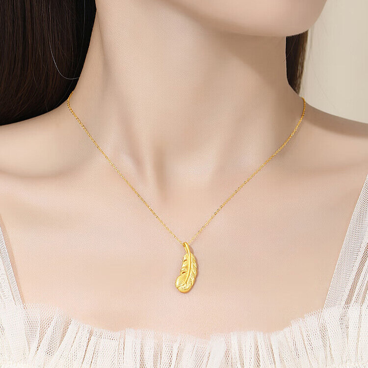 Asli Murni 100% Emas 999 Bulu Cupid Nyata Penuh Emas 24K Liontin 3D Keras Kalung Emas Hadiah untuk Pacar Perhiasan Mewah