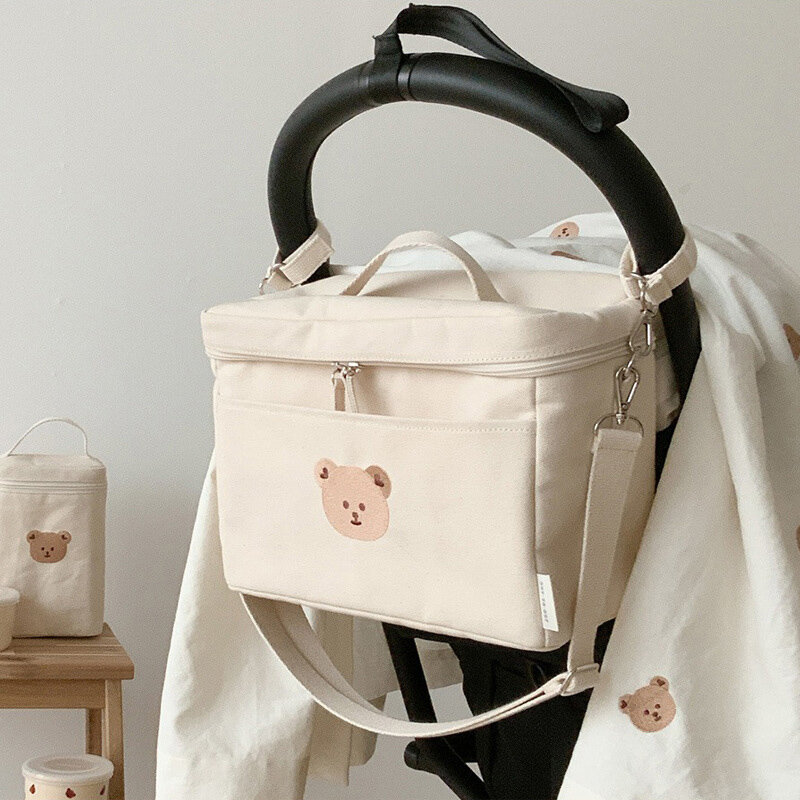 MILANCEL Mommy Insulation Bag Embroidered Bear Baby Stroller Portable Storage Bag