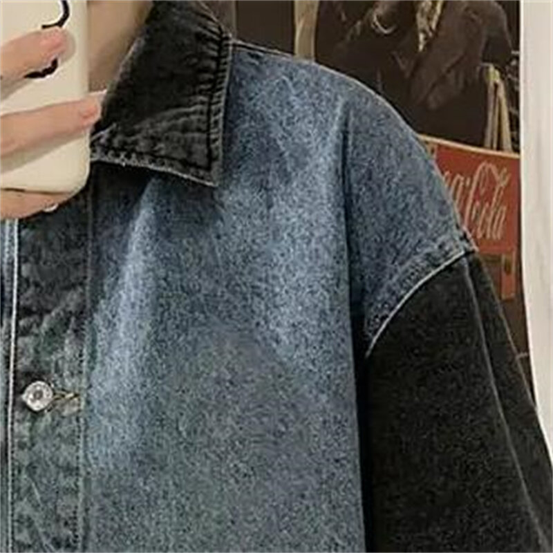 Płaszcz męski Retro Streetwear Patchwork Casual Kurtka dla par Ins Tide Odzież wierzchnia Denim Wiosna Jesień Mężczyźni Kurtki jeansowe Koreański styl
