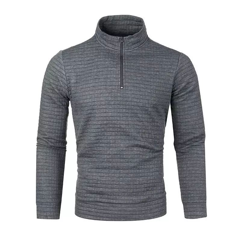 Men's Casual Sweatshirt Fashion Solid Color Plaid Jacquard Zipper Standing Collar Long Sleeve Pullover Jogging Sport Top M-4XL
