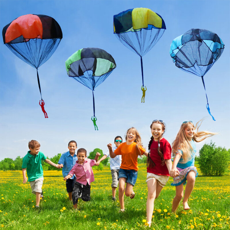 Ręcznie zrzucany spadochron dzieci na zewnątrz śmieszne zabawki gry zabawki dla dzieci Fly spadochron Sport z Mini żołnierz prezent urodzinowy