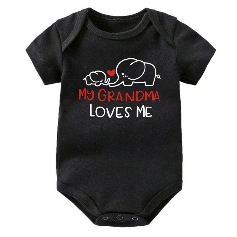Bodysuit triângulo manga curta do bebê meninos e meninas, minha avó me ama, macacão de impressão letra do bebê, macacão bonito recém-nascido