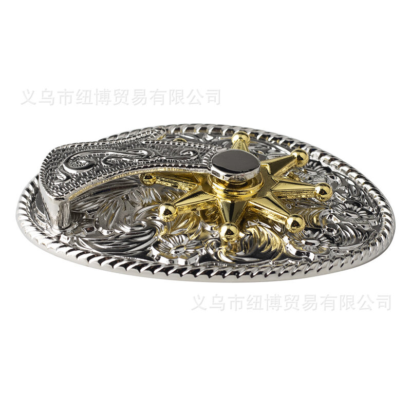 Hebilla de cinturón recto ovalada, engranaje giratorio dorado, accesorios de aleación de estilo occidental