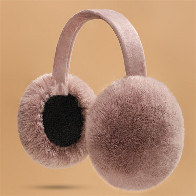 Penutup telinga warna polos bulu pelindung telinga hangat uniseks, penutup telinga wanita penghangat telinga headphone bulu ski nyaman musim gugur musim dingin