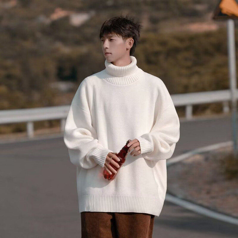 Uomo caldo collo alto Pullover maglione moda coreana Casual bello semplicità maglione lavorato a maglia autunno inverno maschio maglione spesso