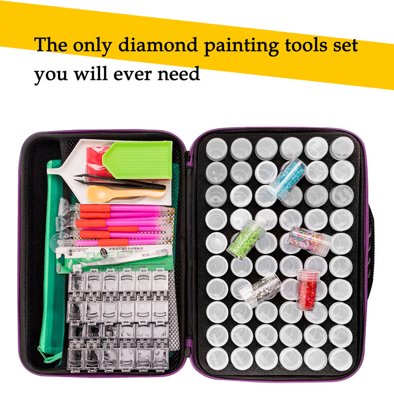 Kit d'outils de peinture au diamant 5D, boîte de rangement, étui de transport, 60 emplacements, 142 pièces