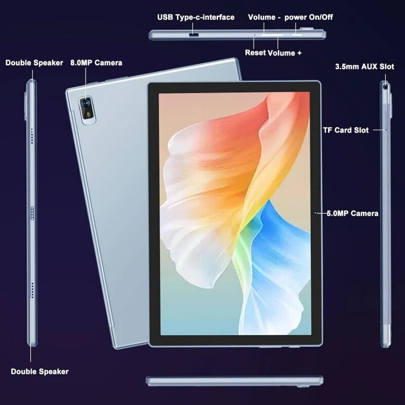 Tablet PC Android 12, A9 MT8183 Octa-Core, 4GB de RAM, ROM 64GB, Potência GPU, VR GE8300, Tipo-C, 8000 mAh, 10.1 ", Vendas mais recentes