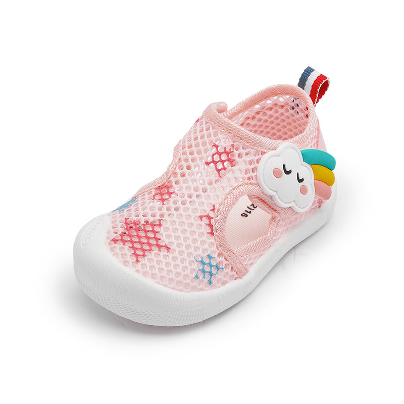 Sandalias de malla para bebé, niño y niña, zapatos deportivos para exteriores, transpirables, Punta cerrada, zapatos para caminar con Velcro
