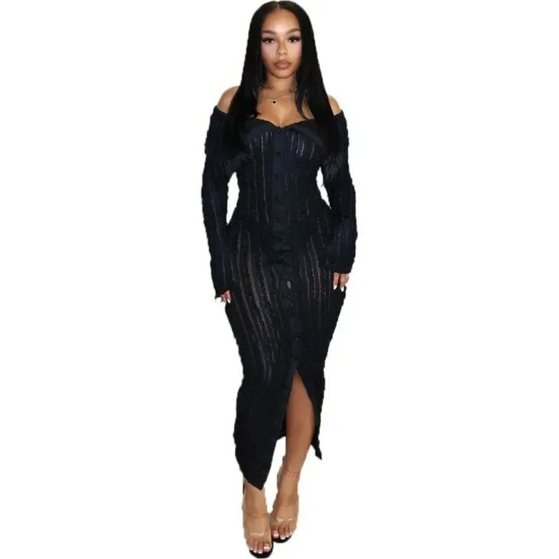 African Dresses for Women Spring African Long Sleeve Elegant Slash Neck Party Evening Long Maxi Bodycon Dress Africa Clothing