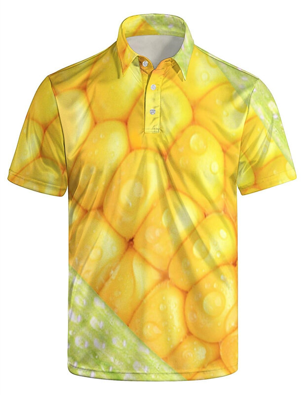 Modna męska koszulka Polo nowa koszula z guzikami topy z krótkim rękawem Casual Polo 2024 zabawna kukurydza z nadrukiem 3D męskie koszulki Polo