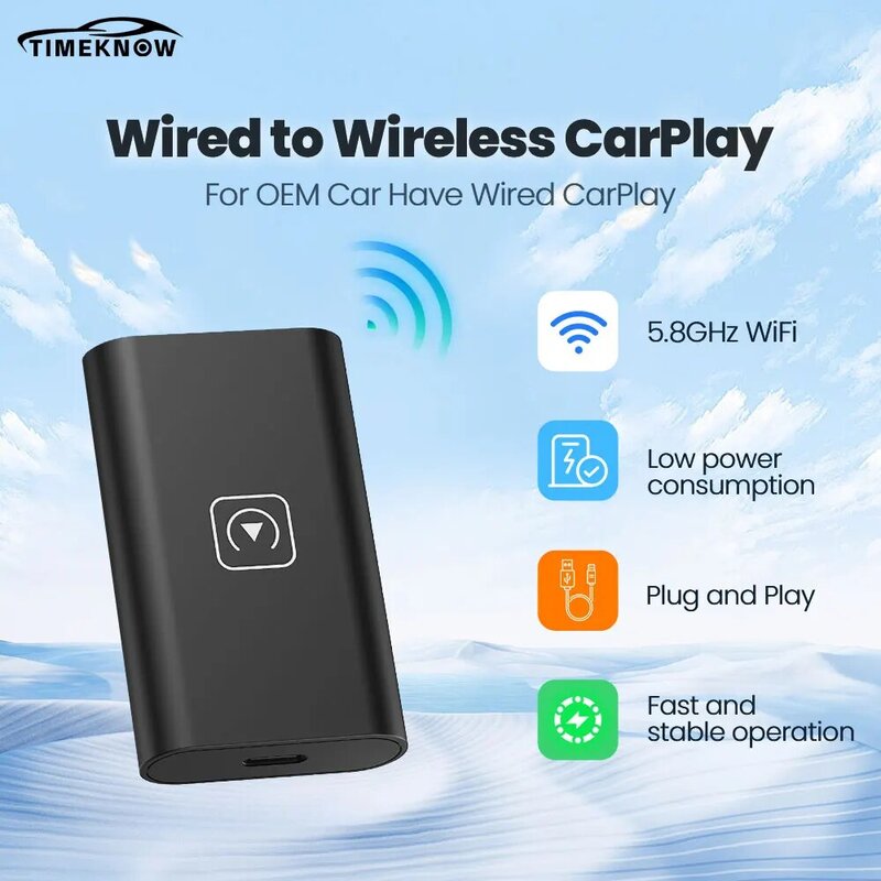 TIMEKNOW-Adaptateur CarPlay sans fil pour iPhone, boîte AI pour voiture, OEM, filaire, USB, Dongle, Android, Auto, sans fil, allergique