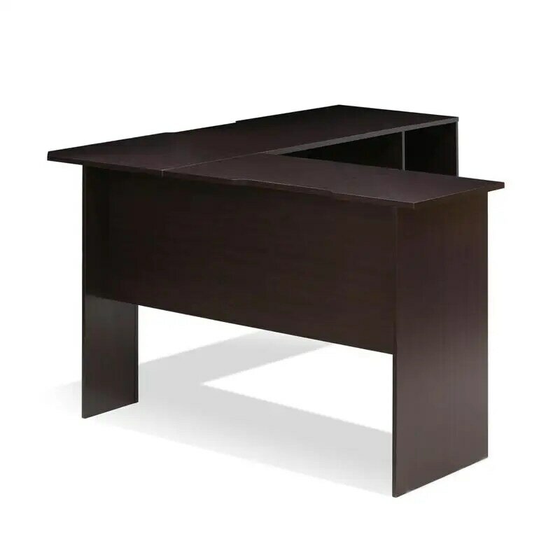 Furinno Indo L-Shaped Desk with Bookshelves, Espresso