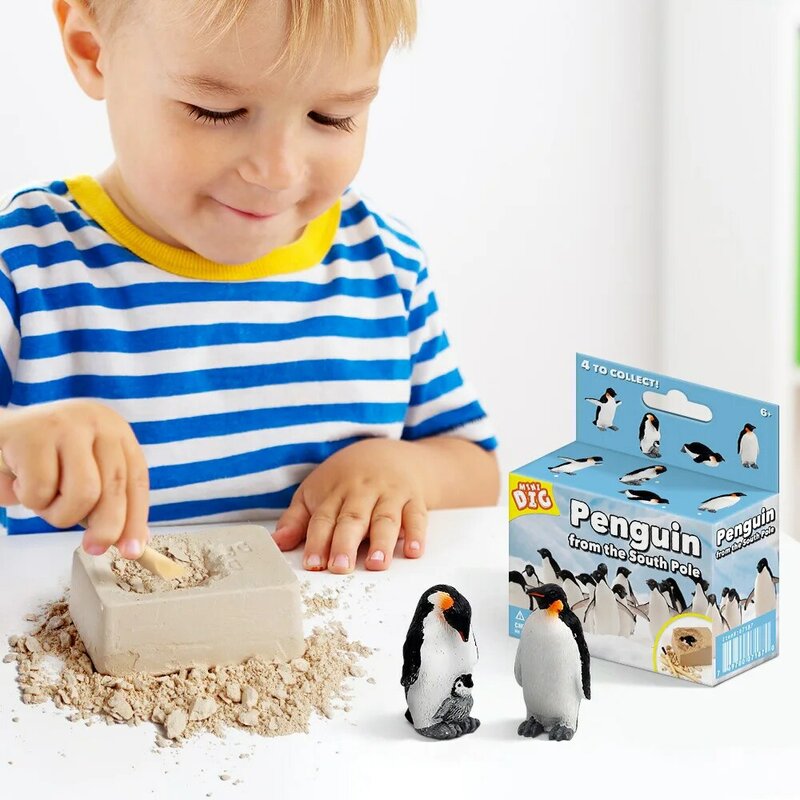 子供のためのペンギン石膏ブロックおもちゃ,恐竜モデル,科学的発見,教育ギフト,1個