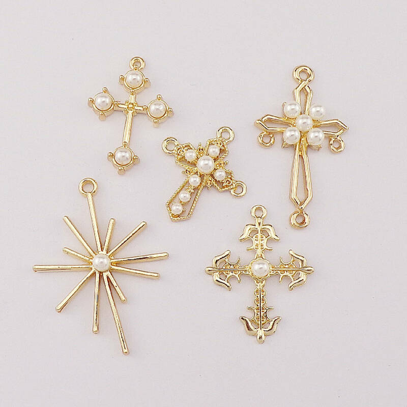 5 Pçs/lote DIY liga acessórios de jóias brincos de pingente de pérola brincos de pingente de cruz colar de estrela decoração material